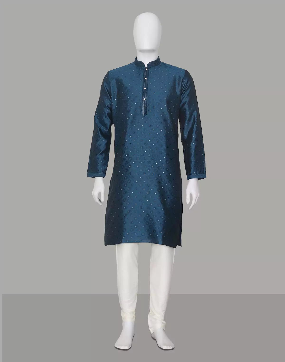 Image of Elegant Blue Self Highlighted Jacquard Kurta Pyjama Set - South India Shopping Mall