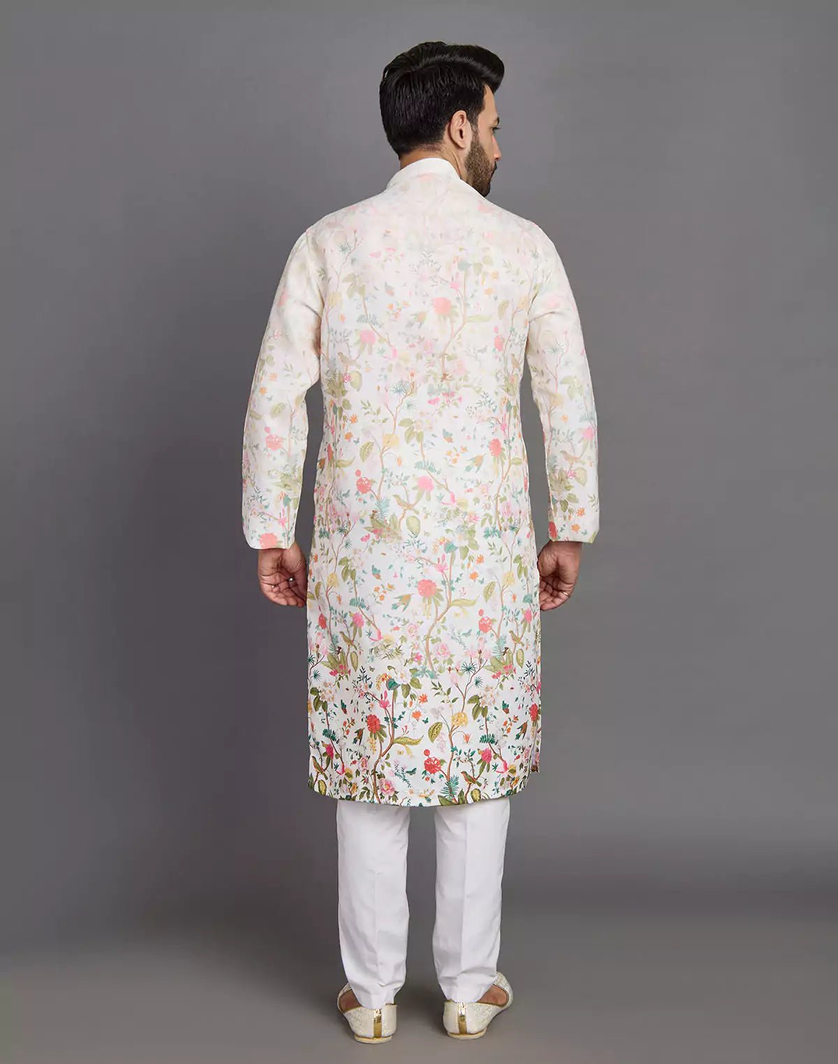 Elegant Cream Coloured All Over Floral Print Cotton Kurta - South India Shopping Mall