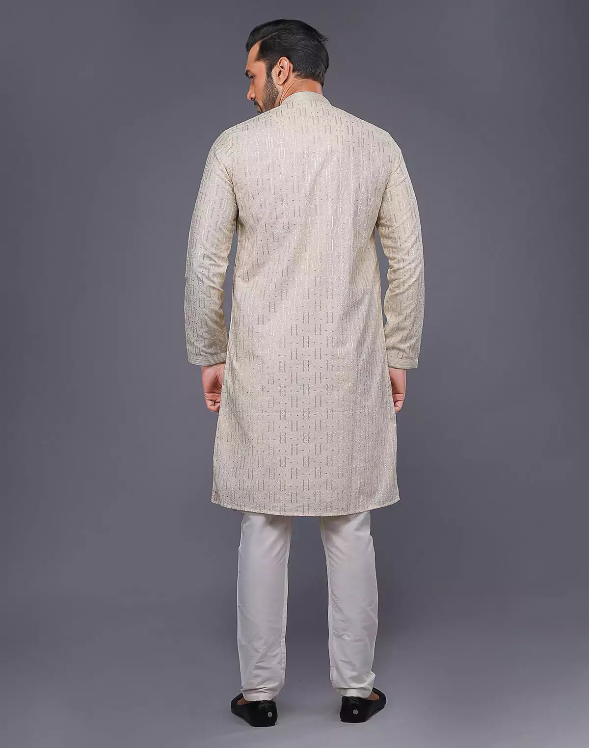 Image of Elegant Cream Embellished Work Kurta Pyjama Set - South India Shopping Mall