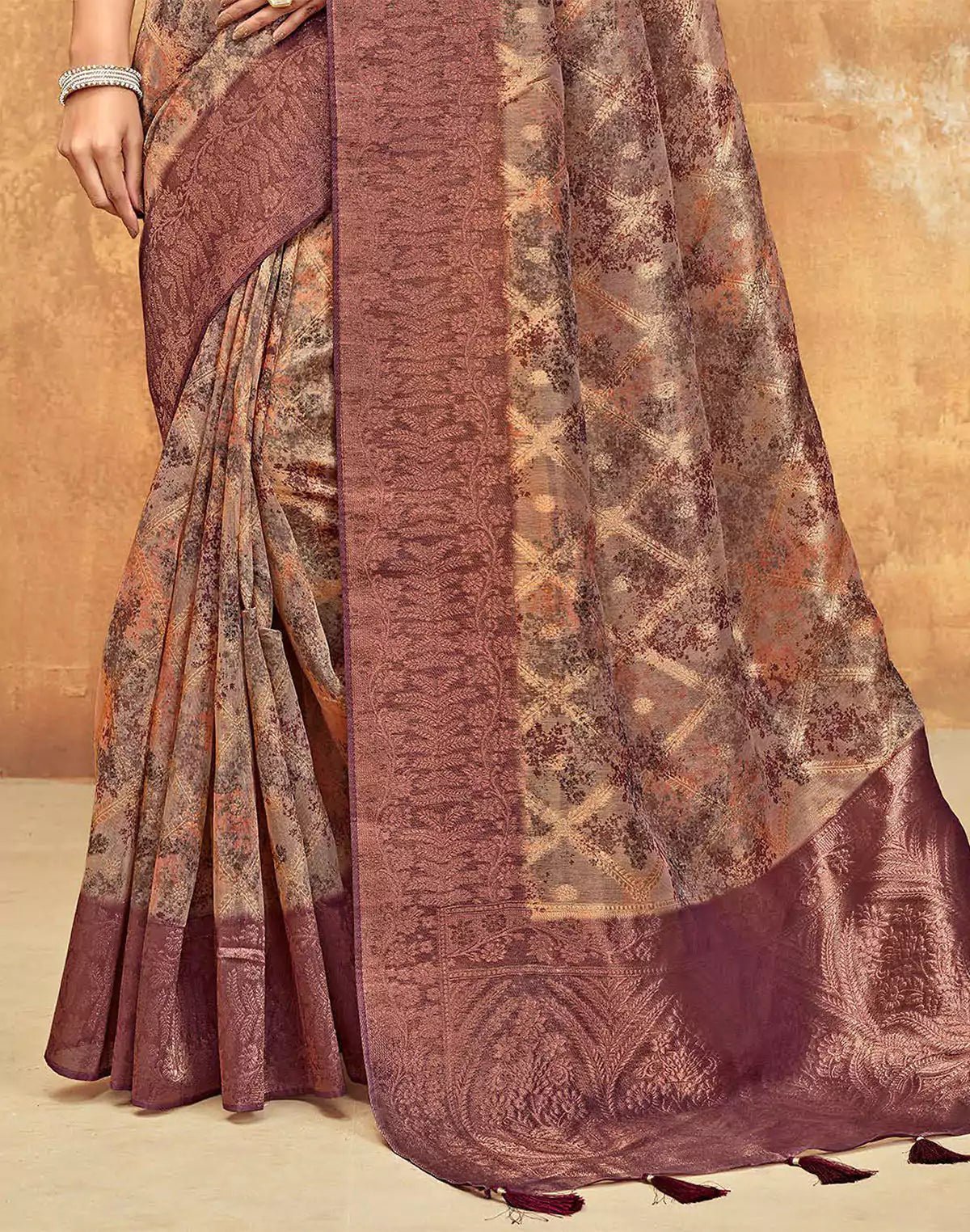 Image of Elegant Maroon Coloured Organza Saree - South India Shopping Mall