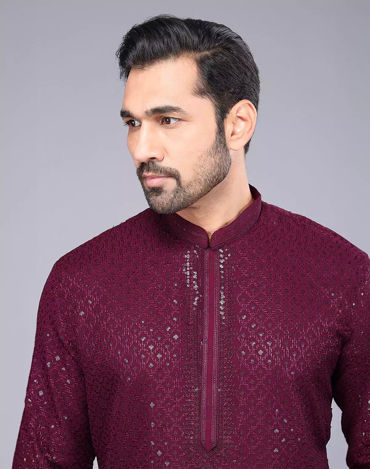 Image of Elegant Maroon Embellished Work Georgette Kurta Pyjama Set - South India Shopping Mall