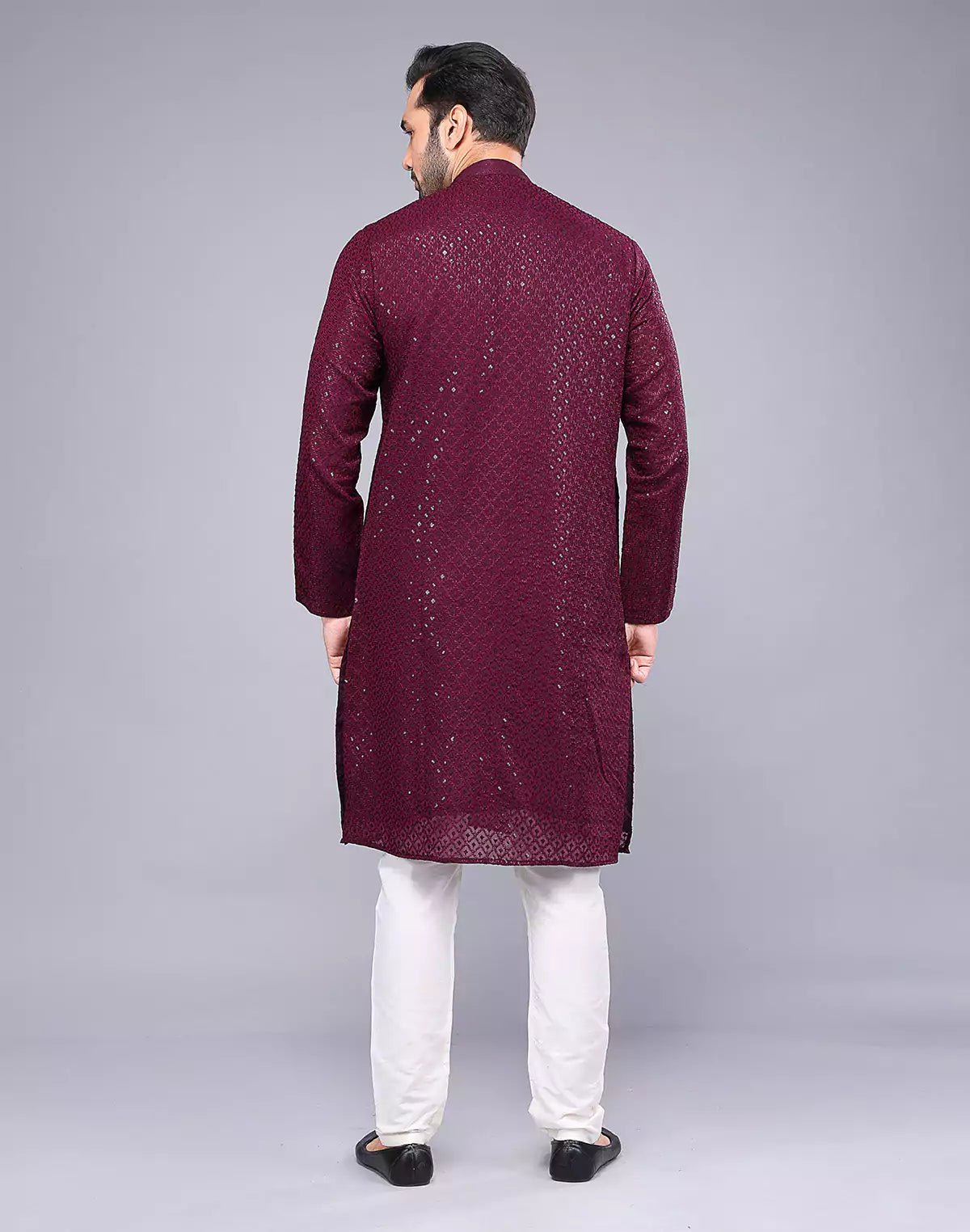 Image of Elegant Maroon Embellished Work Georgette Kurta Pyjama Set - South India Shopping Mall