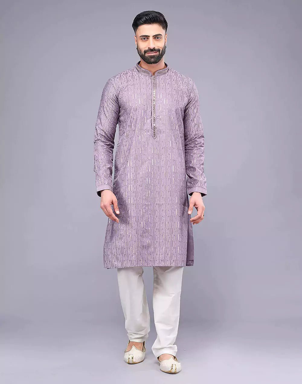 Image of Elegant Onion Pink Embellished Work Kurta Pyjama Set - South India Shopping Mall