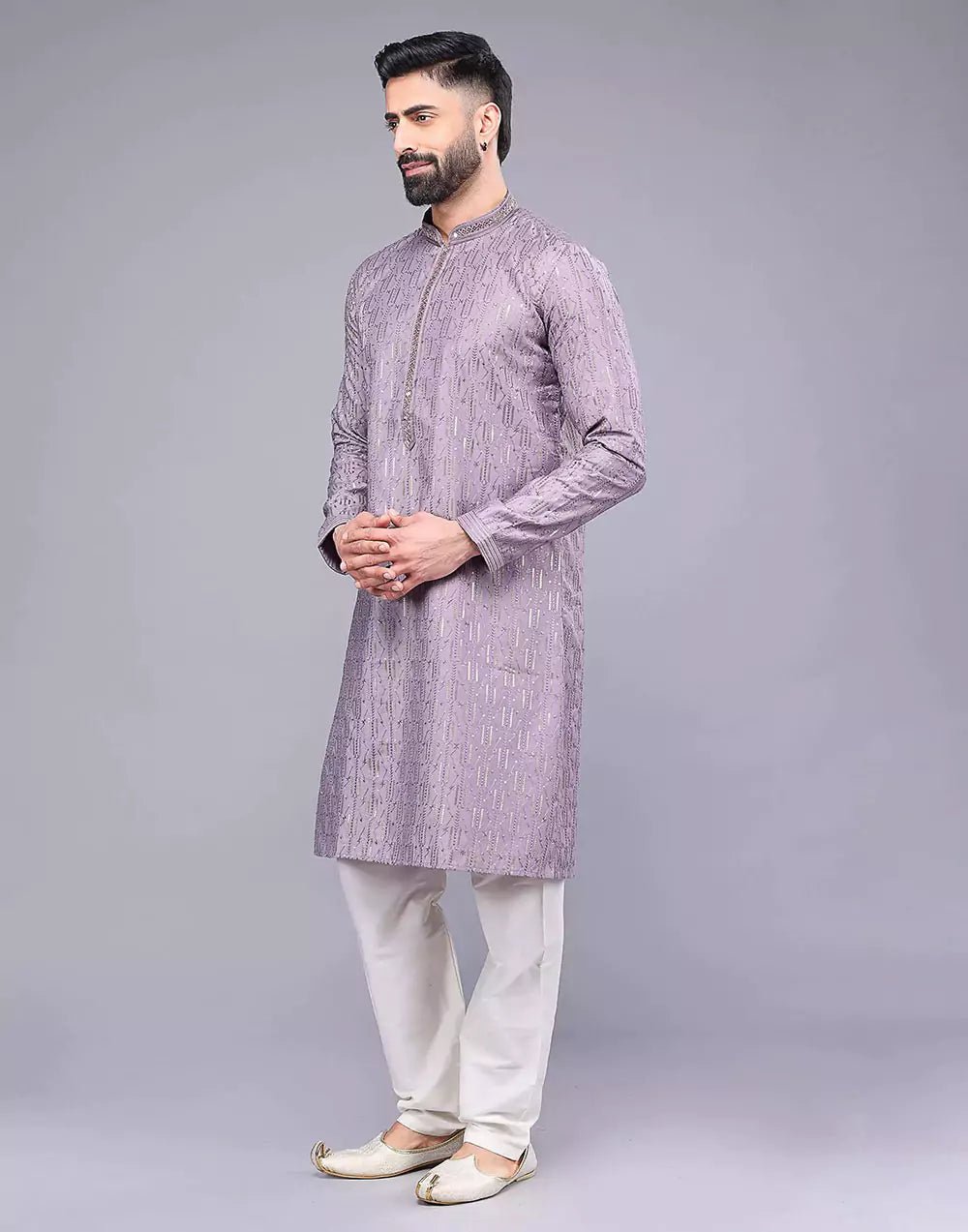 Image of Elegant Onion Pink Embellished Work Kurta Pyjama Set - South India Shopping Mall