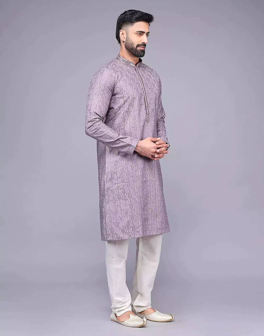 Image of Elegant Onion Pink Embellished Work Kurta Pyjama Set - South India Shopping Mall