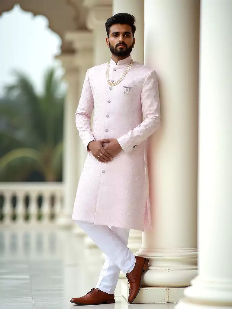 Image of Elegant Peach All Over Self Patterned Jacquard Semi - Indo - South India Shopping Mall