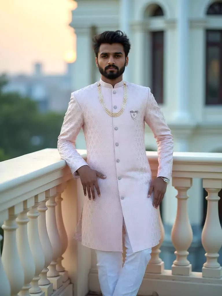 Image of Elegant Peach All Over Self Patterned Jacquard Semi - Indo - South India Shopping Mall