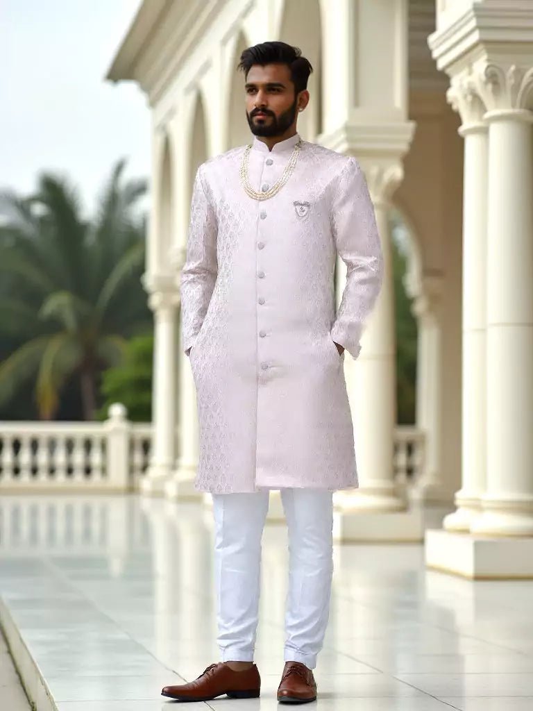 Image of Elegant Peach All Over Self Patterned Jacquard Semi - Indo - South India Shopping Mall