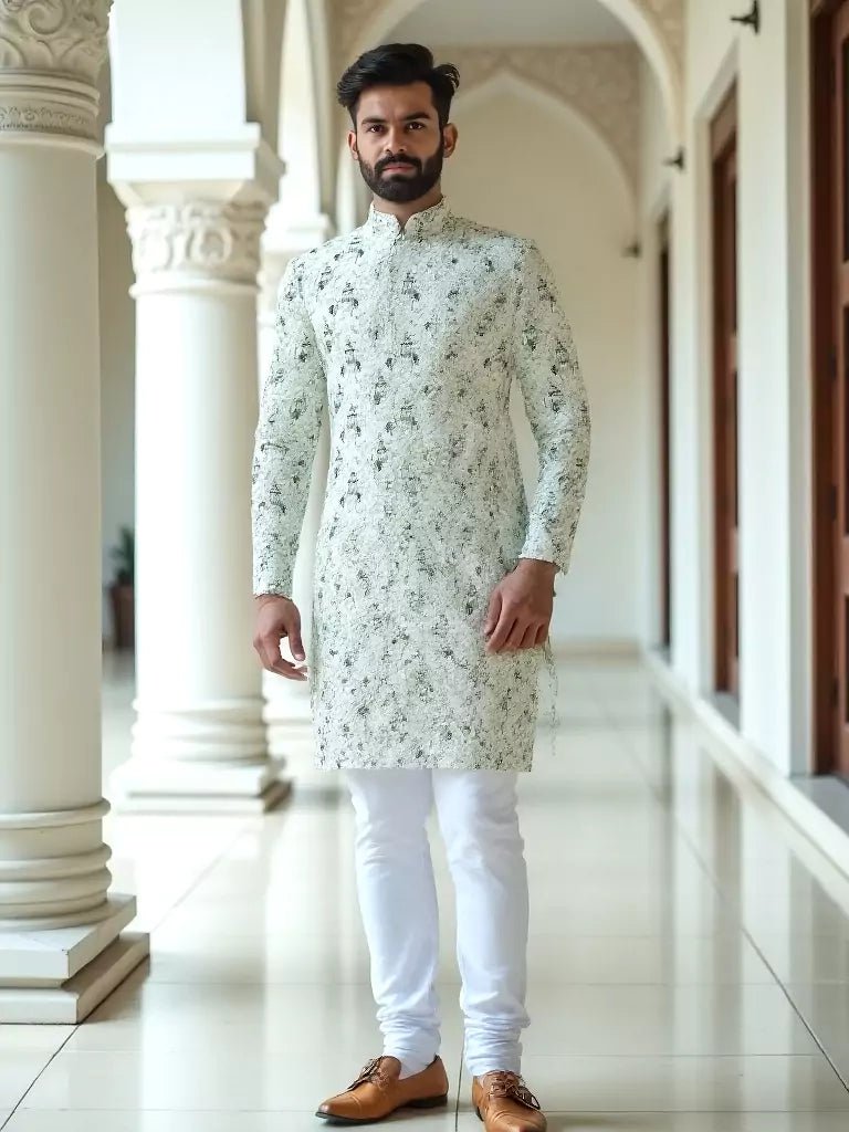 Image of Elegant Pista Birds Patterned Cotton Printed Kurta - South India Shopping Mall