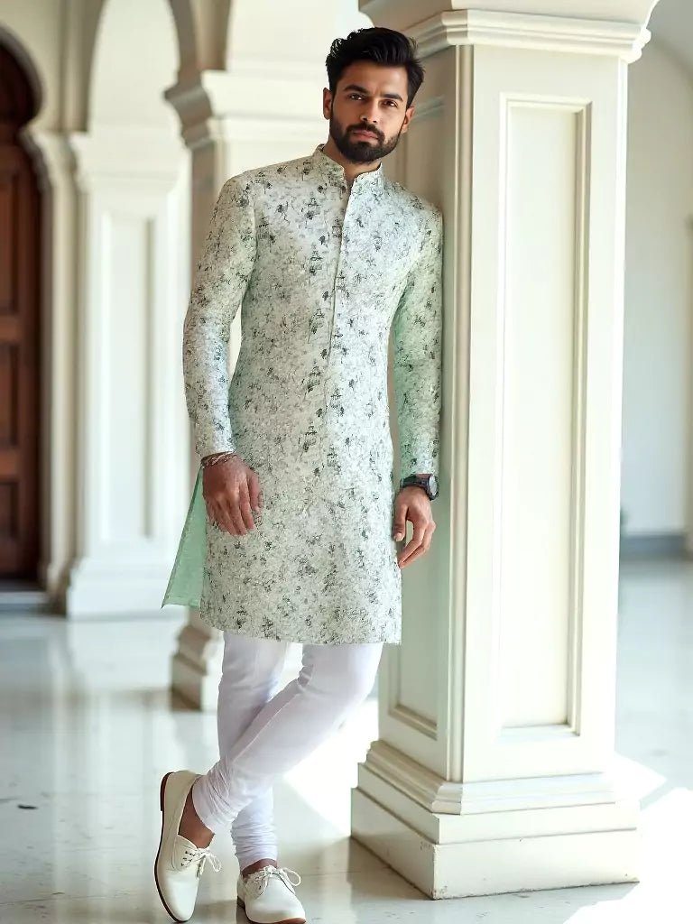 Image of Elegant Pista Birds Patterned Cotton Printed Kurta - South India Shopping Mall