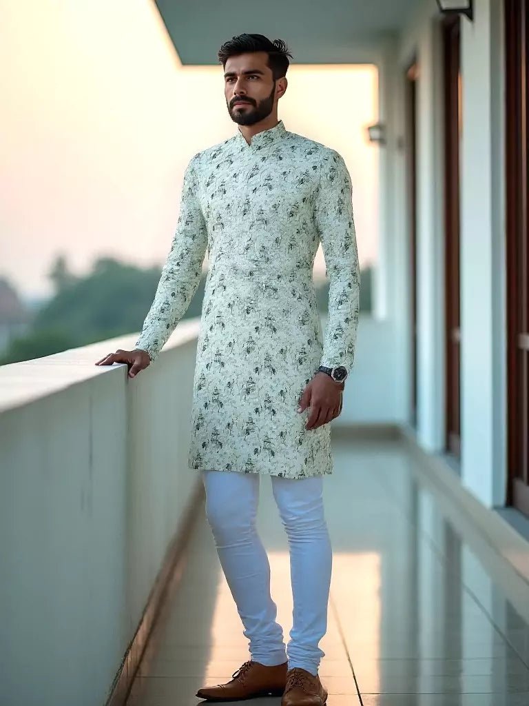 Image of Elegant Pista Birds Patterned Cotton Printed Kurta - South India Shopping Mall