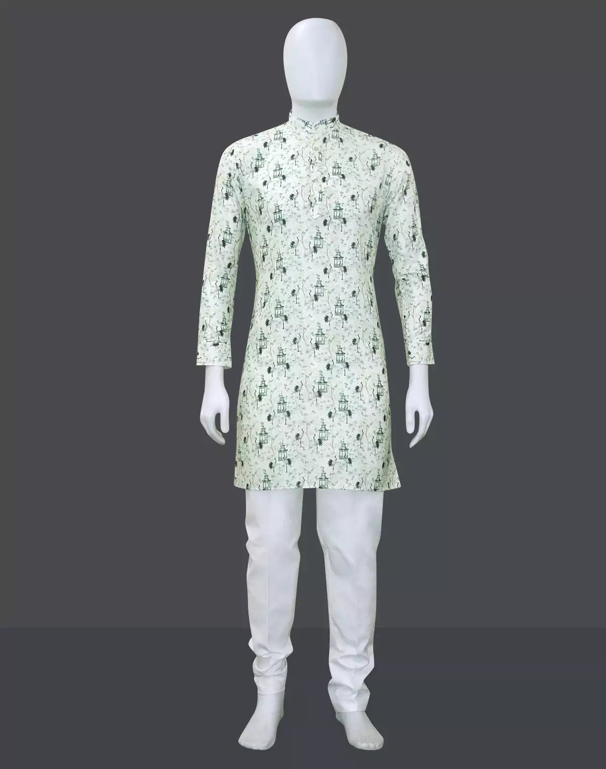 Image of Elegant Pista Birds Patterned Cotton Printed Kurta - South India Shopping Mall
