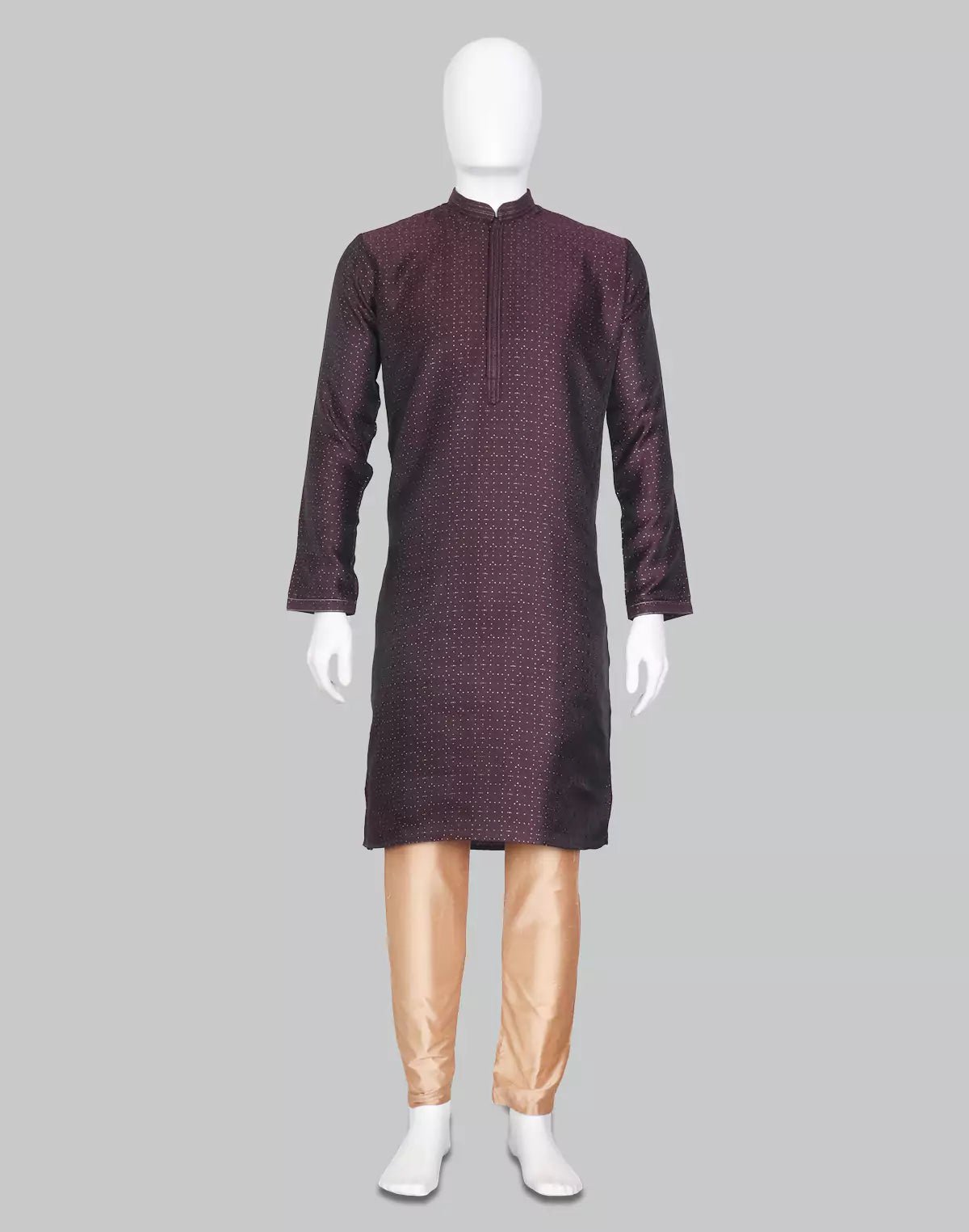 Image of Elegant Wine Color Brocade Design Jacquard Kurta Set - South India Shopping Mall
