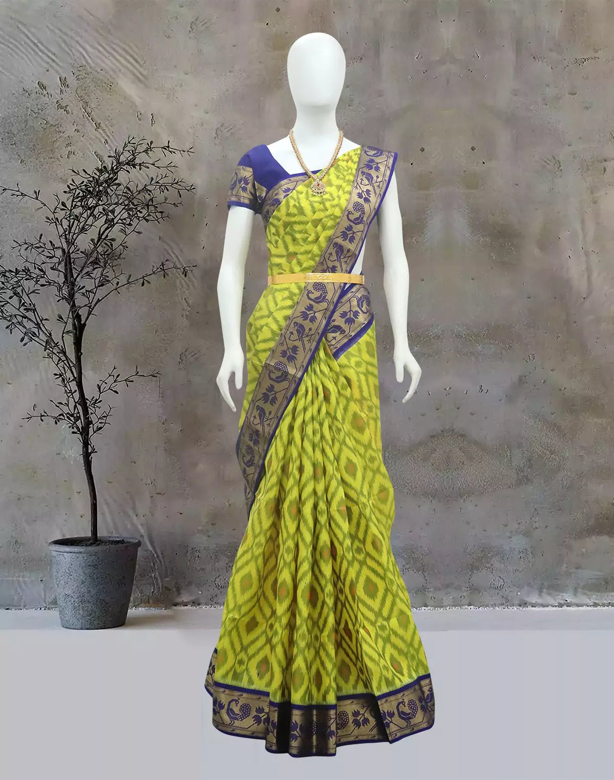 Elegant Yellow Color Ikat Pattern Coimbatore Pure Silk Saree