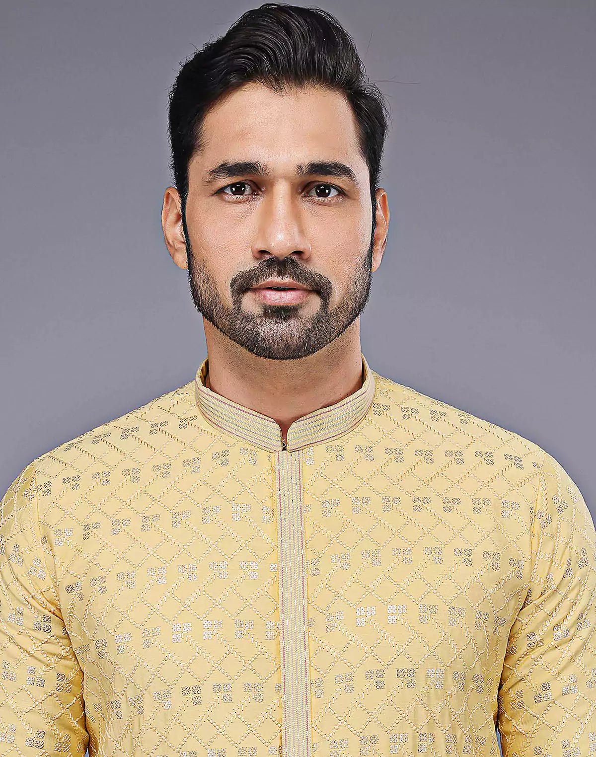 Image of Elegant Yellow Embellished With Thread Work Kurta Pyjama Set - South India Shopping Mall
