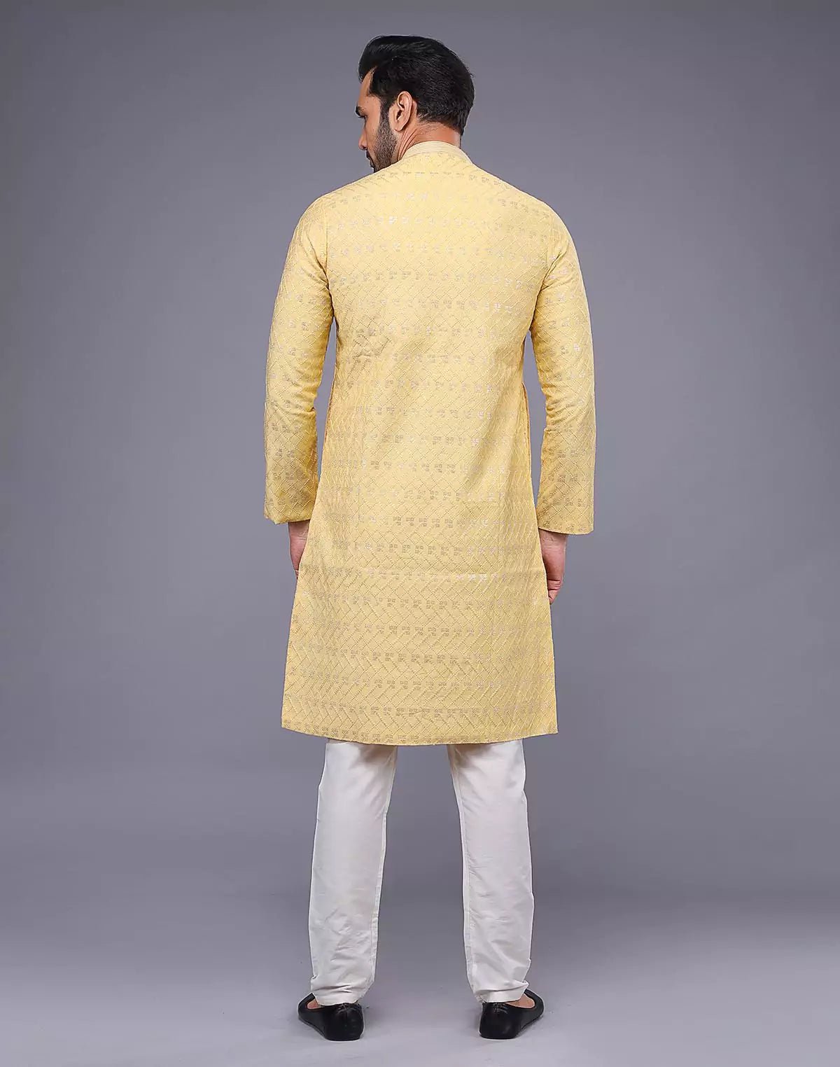Image of Elegant Yellow Embellished With Thread Work Kurta Pyjama Set - South India Shopping Mall
