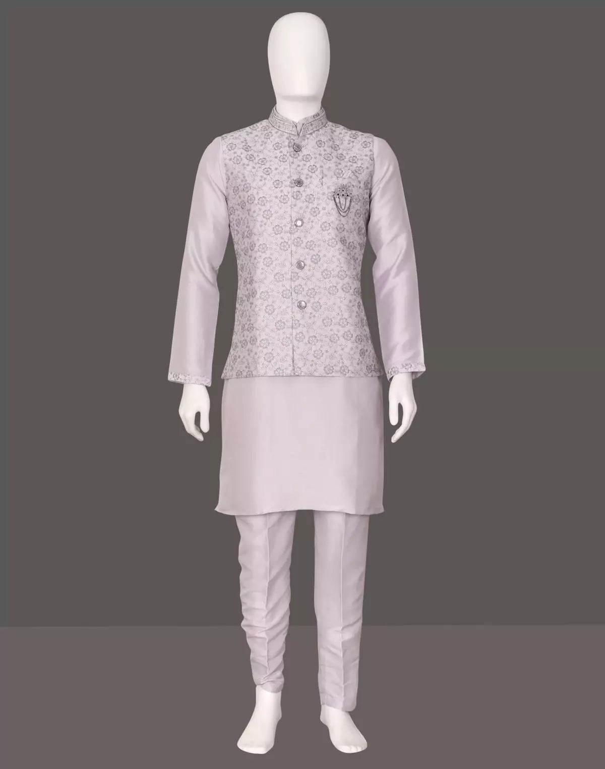 Image of Embroidered Floral Cotton Silk Onion Kurta Jacket Set - South India Shopping Mall