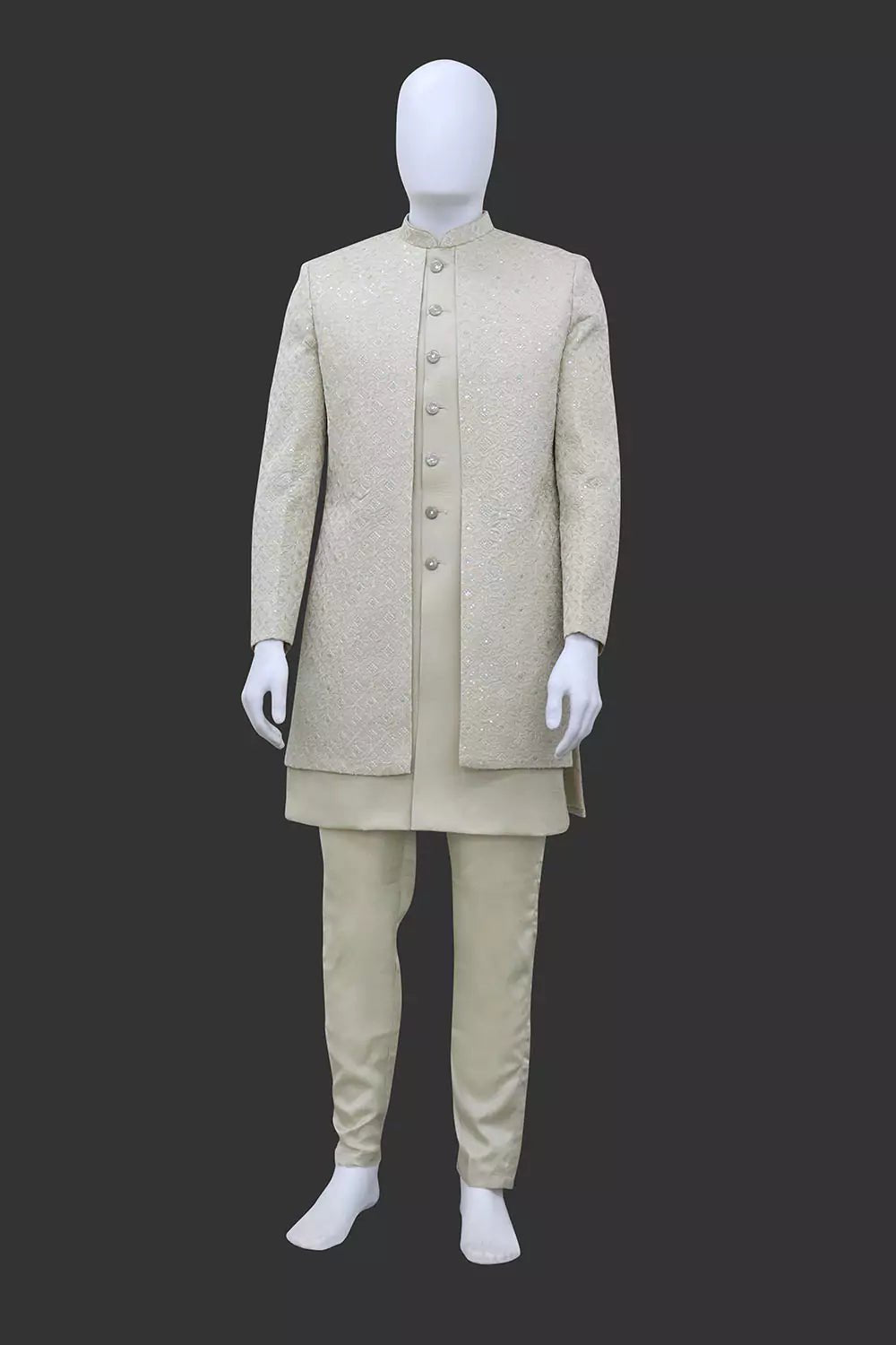 Image of Emerald Pista Floral Patterned Milky Silk Embellished work Indo Open Jacket Style - South India Shopping Mall