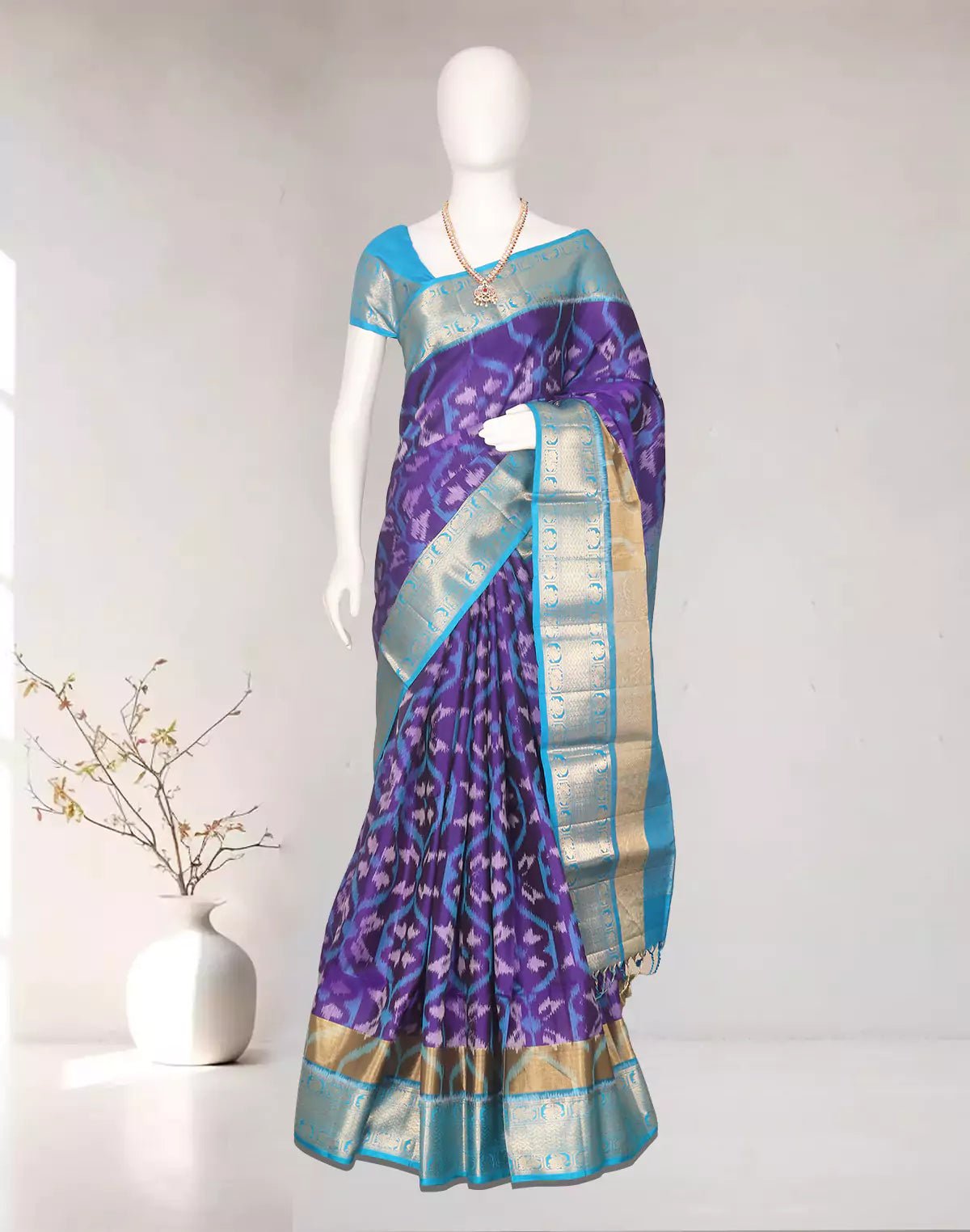 Image of Ethereal Royal Blue Ikat Coimbatore Pure Silk Saree - South India Shopping Mall
