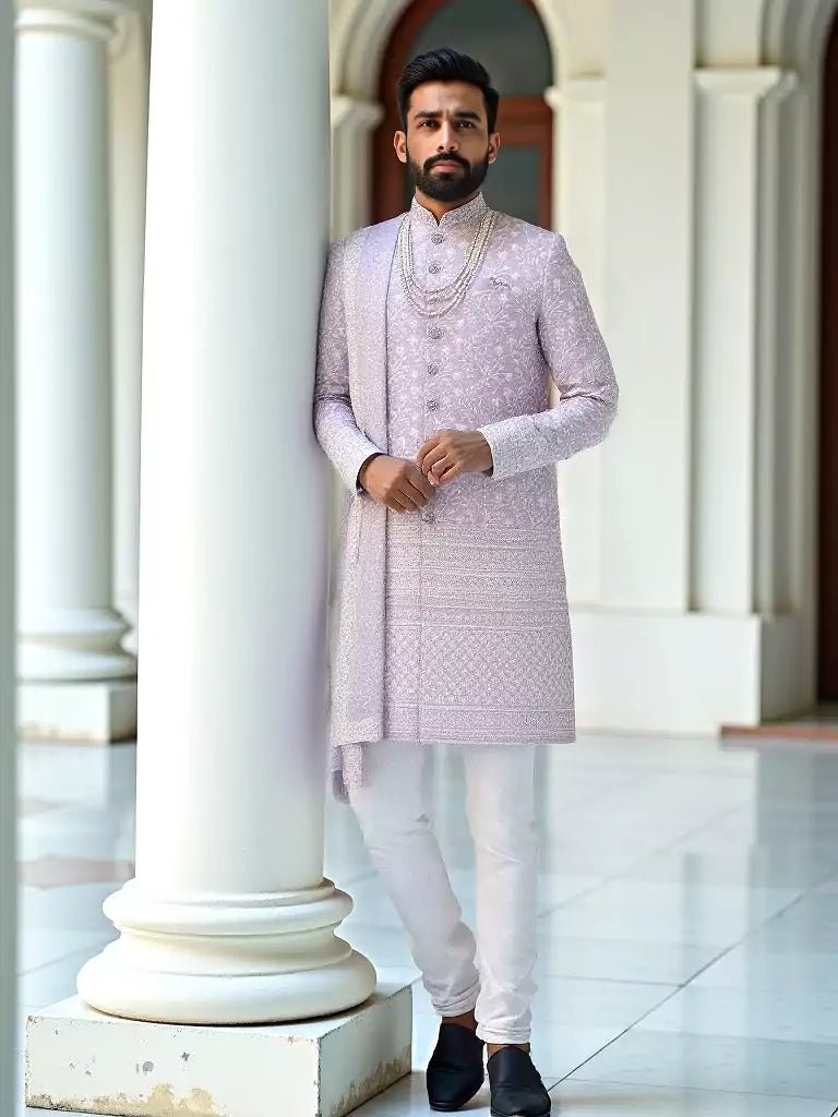 Image of Exclusive Purple Floral Georgette Embroidery work Indo - Western with Dupatta - South India Shopping Mall