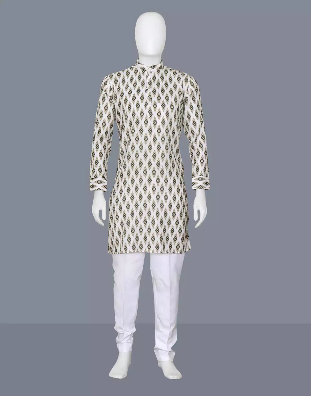 Image of Fawn Coloured Ikat Print Cotton Kurta - South India Shopping Mall