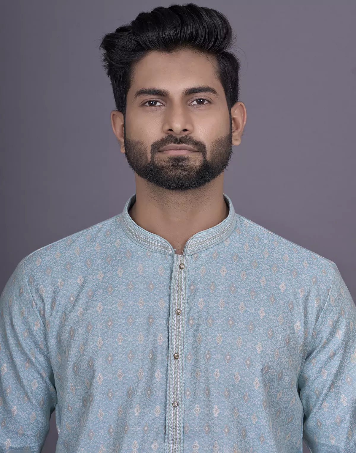 Image of firozi coloured floral design jacquard kurta pyjama set - South India Shopping Mall