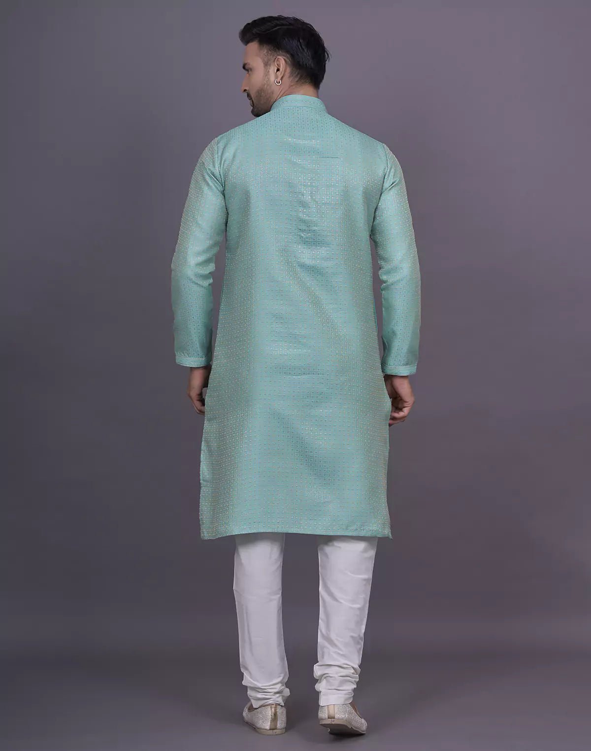 Image of Firozi Coloured Jacquard Kurta Pyjama Set - South India Shopping Mall