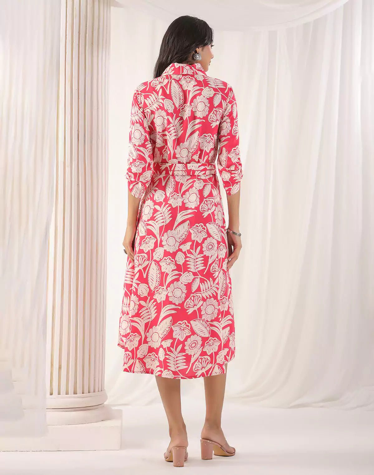 Image of Floral Design Soft Silk Peach Coloured Kurti With Belt - South India Shopping Mall