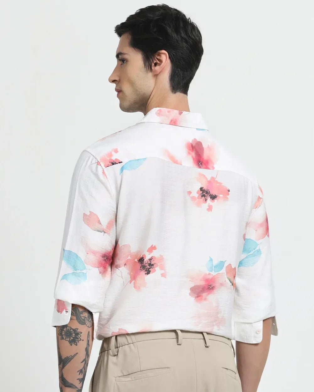 Image of Floral Digital Printed White Imported Viscose Men's Shirt - South India Shopping Mall