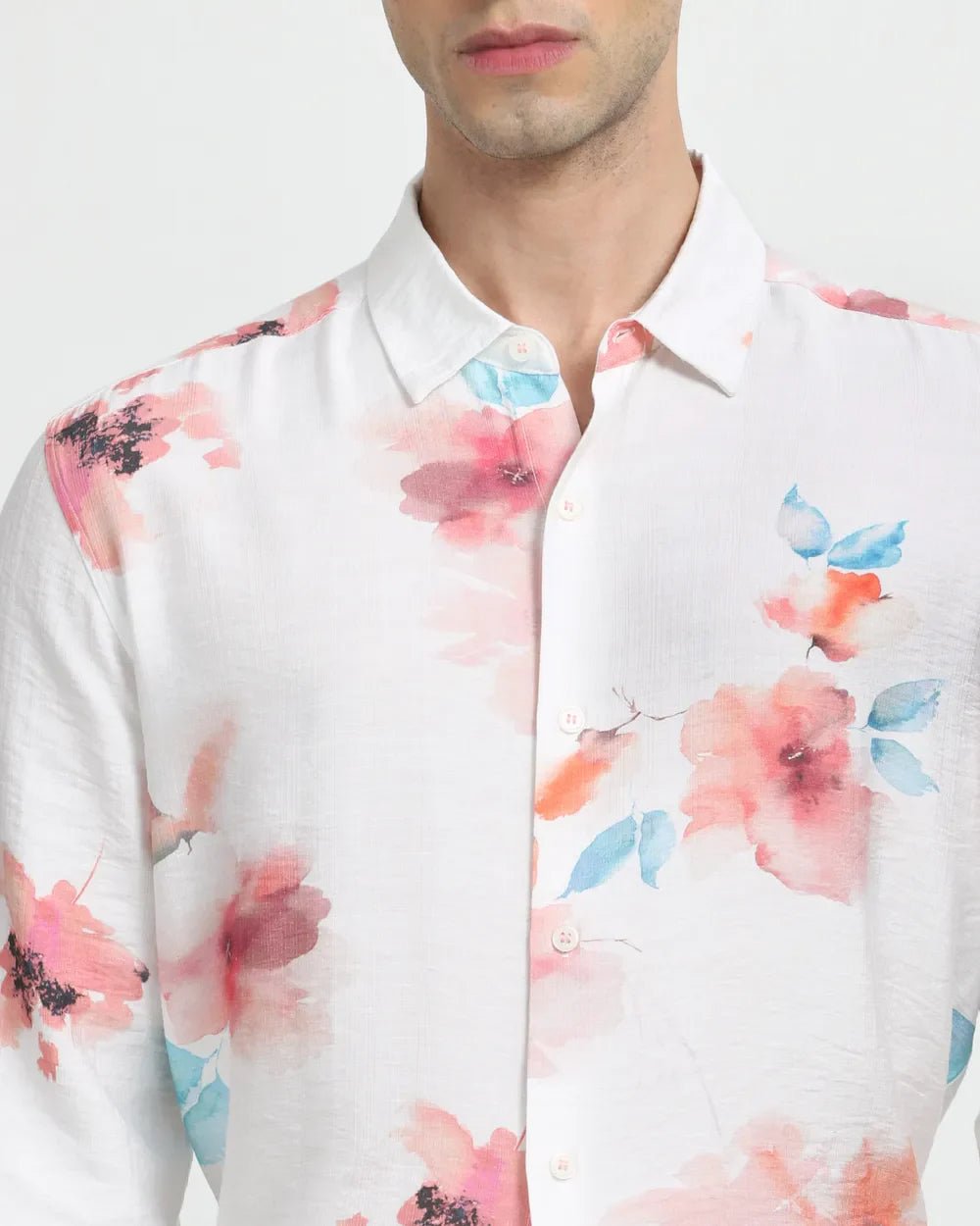 Image of Floral Digital Printed White Imported Viscose Men's Shirt - South India Shopping Mall