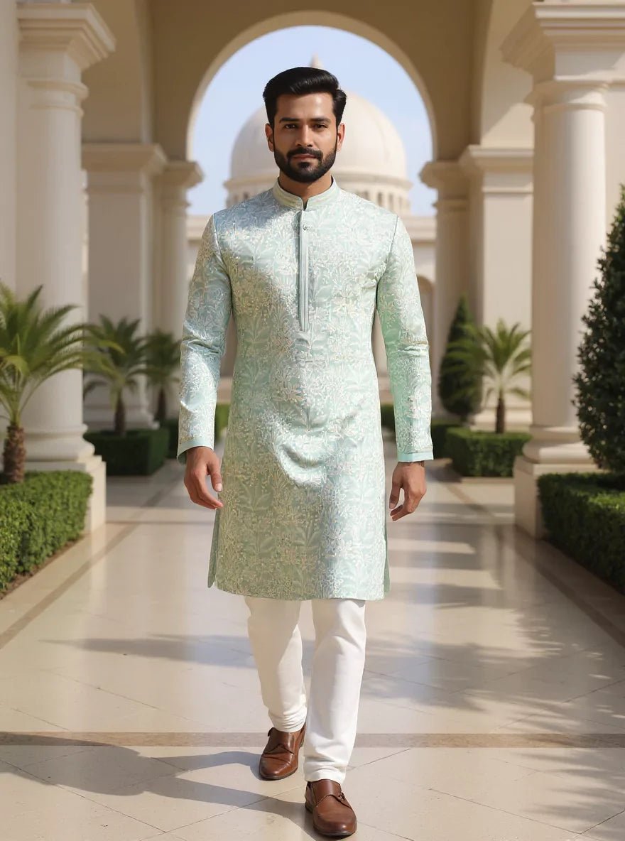 Image of Floral Motifs Georgette Embroidered Kurta Pyjama Set - South India Shopping Mall