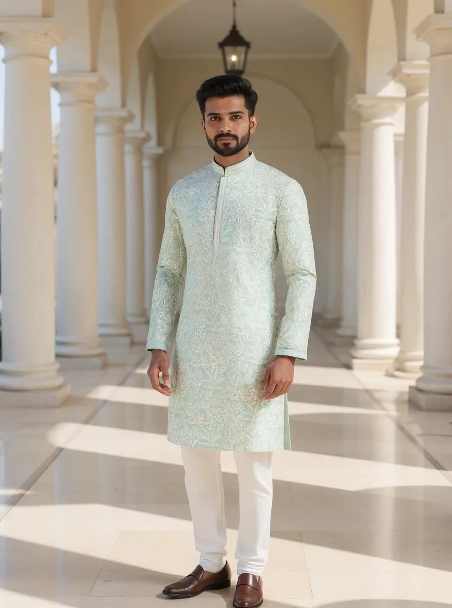 Image of Floral Motifs Georgette Embroidered Kurta Pyjama Set - South India Shopping Mall