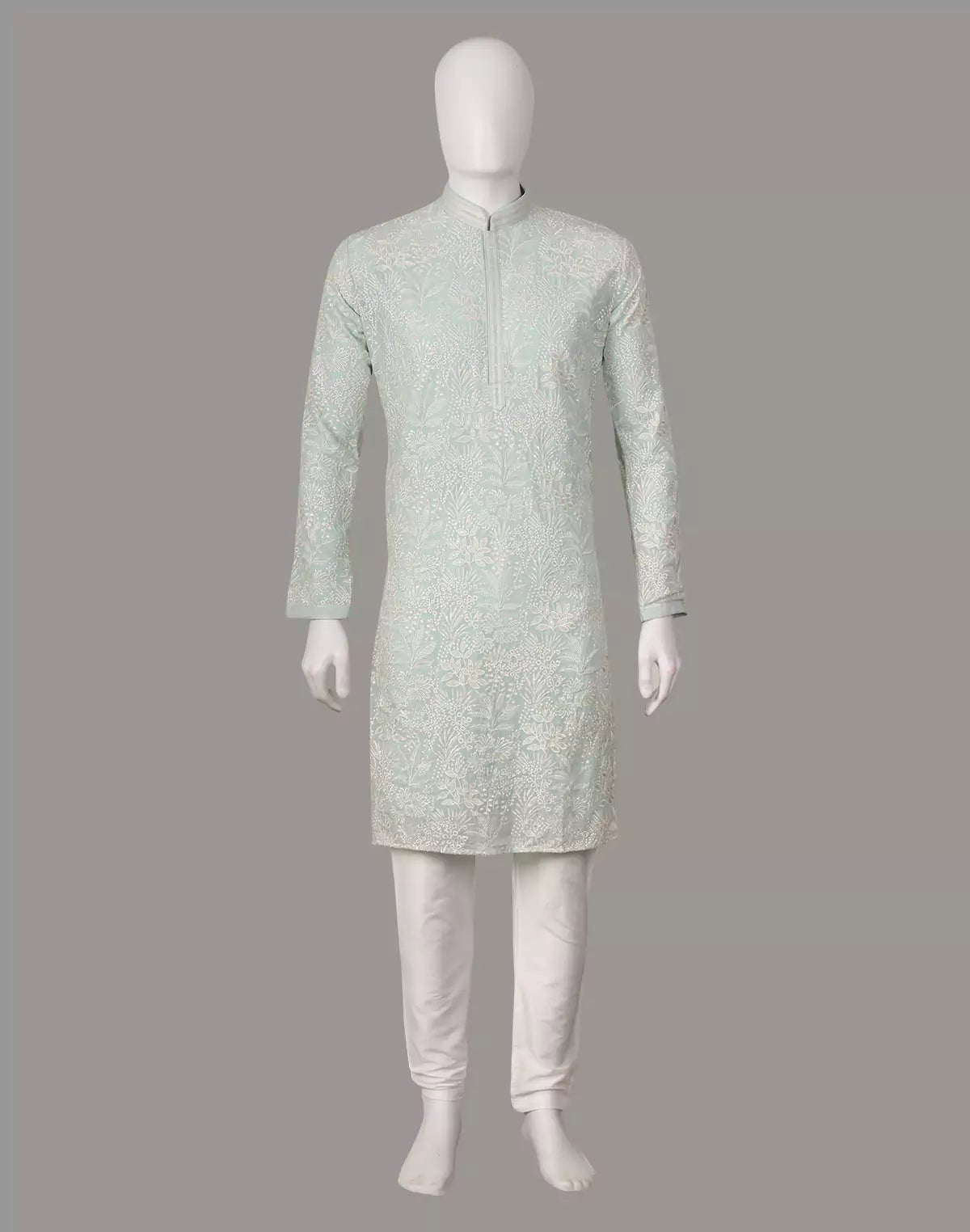 Image of Floral Motifs Georgette Embroidered Kurta Pyjama Set - South India Shopping Mall