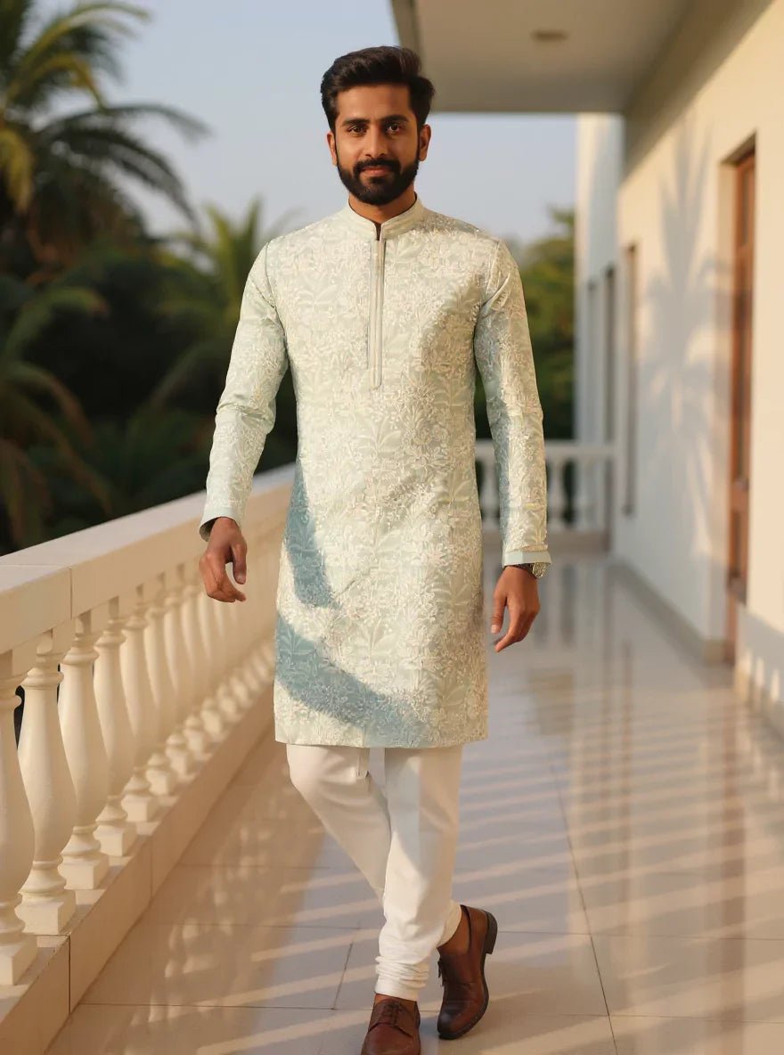 Image of Floral Motifs Georgette Embroidered Kurta Pyjama Set - South India Shopping Mall