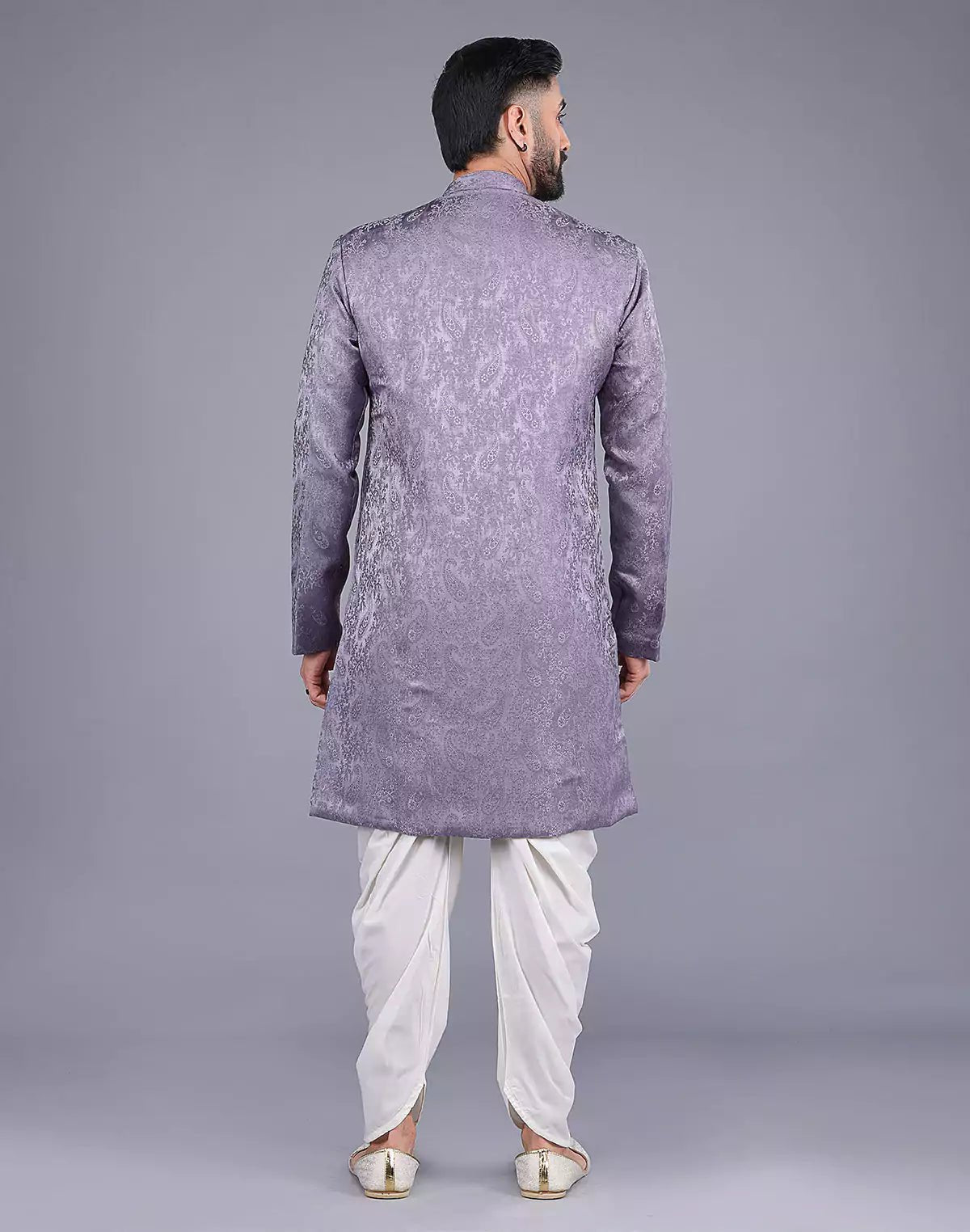 Image of Floral Patterned Purple Shade Jacquard Semi - Indo Style - South India Shopping Mall