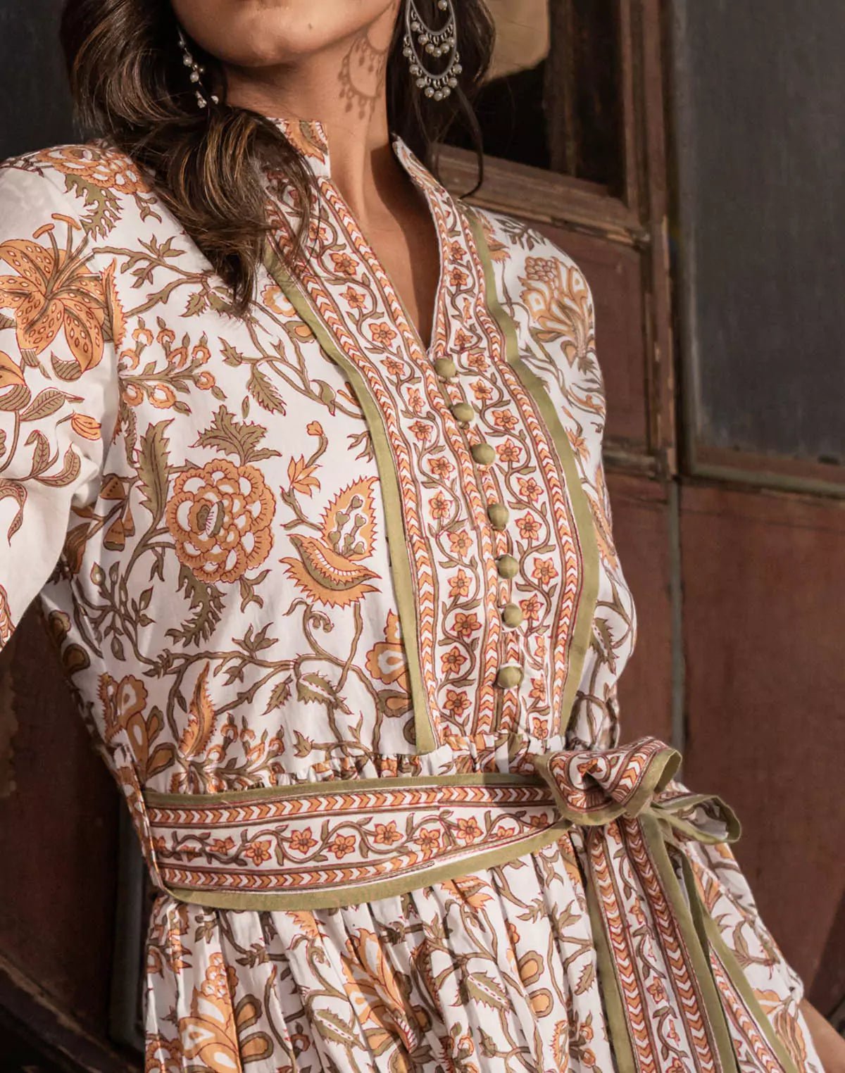 Image of Floral Print Cotton White Coloured Kurti With Belt - South India Shopping Mall