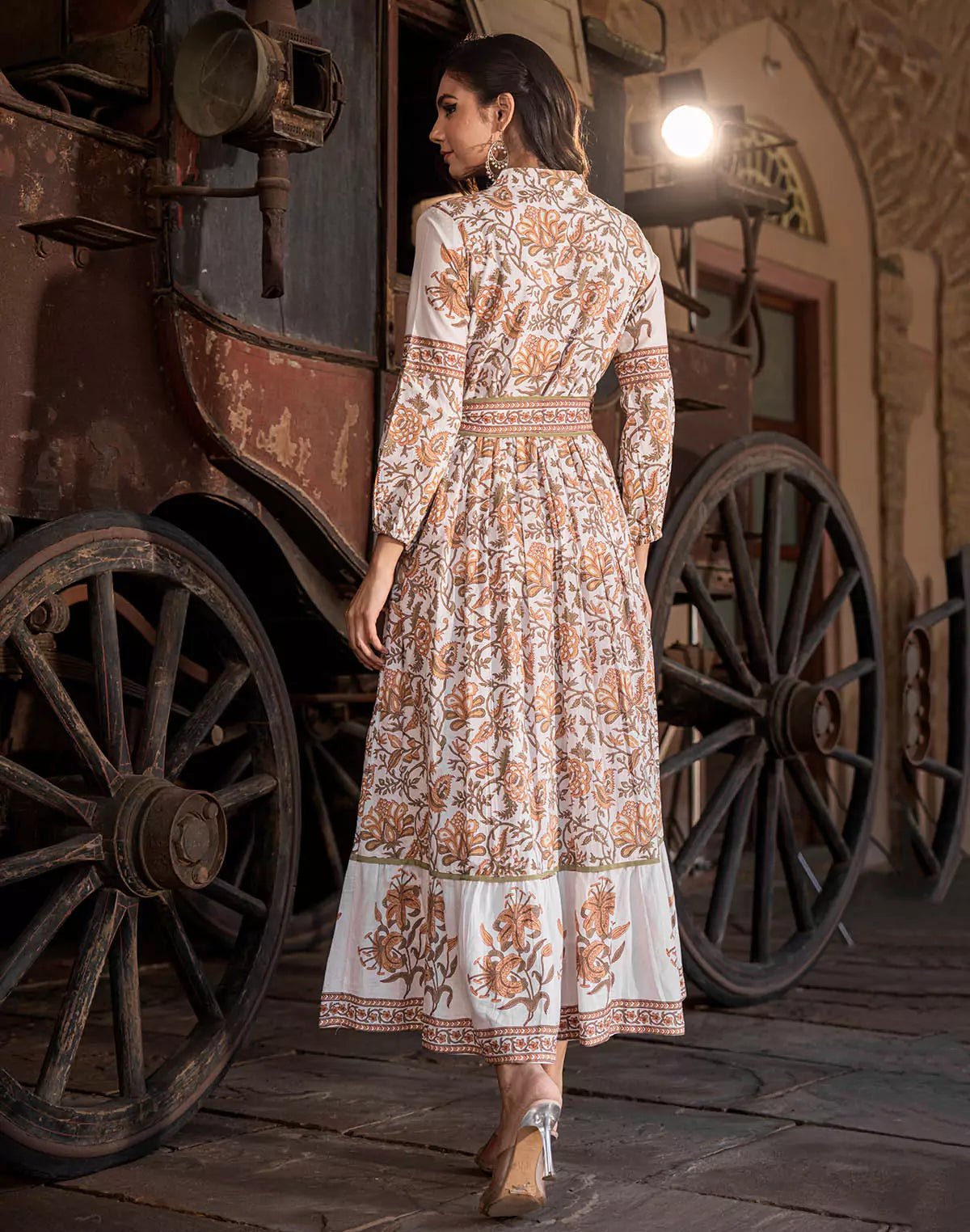 Image of Floral Print Cotton White Coloured Kurti With Belt - South India Shopping Mall