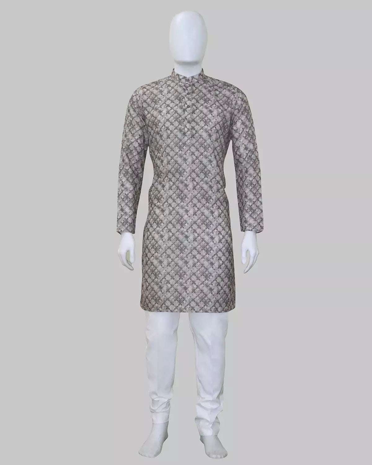 Image of Floral Print Dark Natural Cotton Silk Kurta - South India Shopping Mall