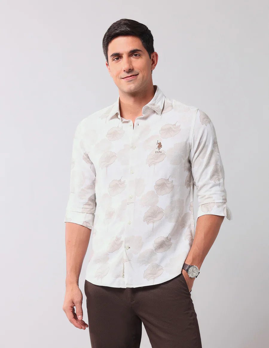 Floral Printed Beige Cotton Denim Co Casual Shirt - South India Shopping Mall