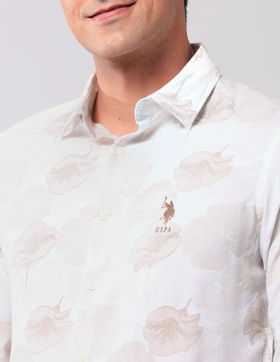 Floral Printed Beige Cotton Denim Co Casual Shirt - South India Shopping Mall
