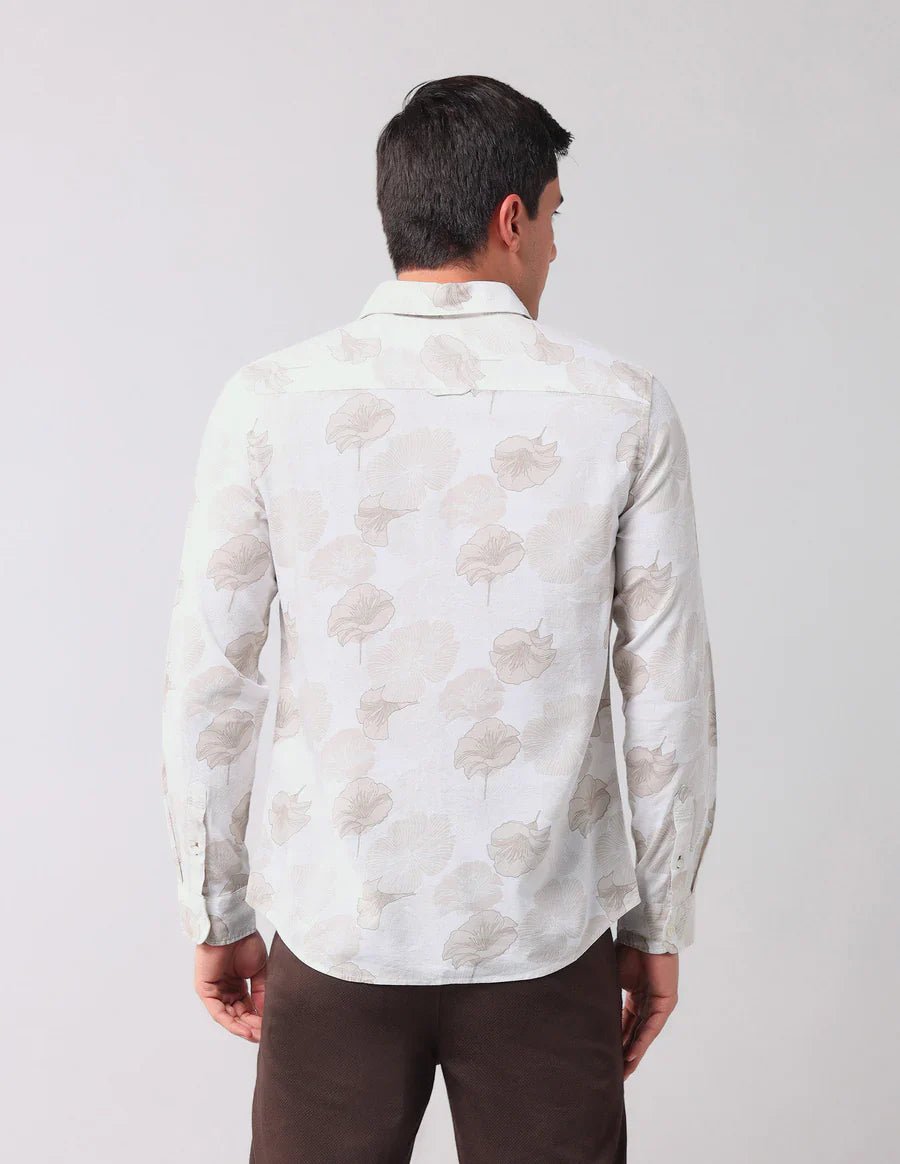 Image of Floral Printed Beige Cotton Denim Co Casual Shirt - South India Shopping Mall