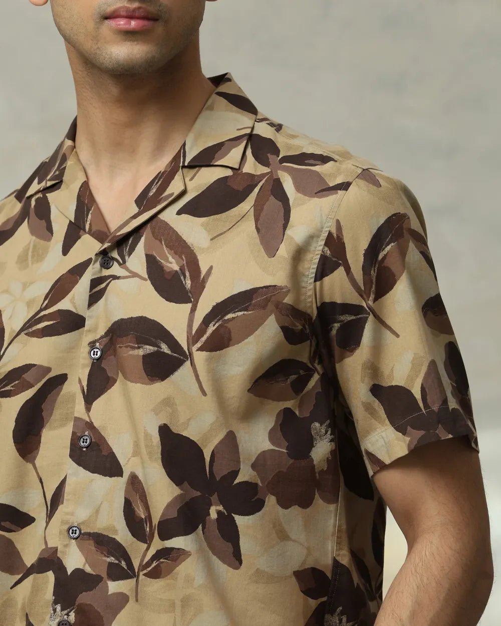 Image of Floral Printed Brown Half Sleeve Cotton Men's Shirt - South India Shopping Mall