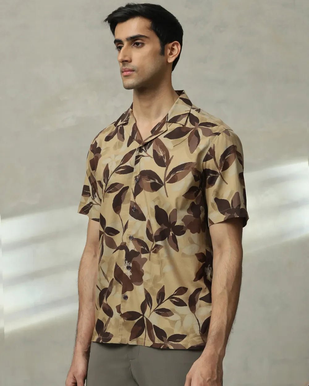 Image of Floral Printed Brown Half Sleeve Cotton Men's Shirt - South India Shopping Mall