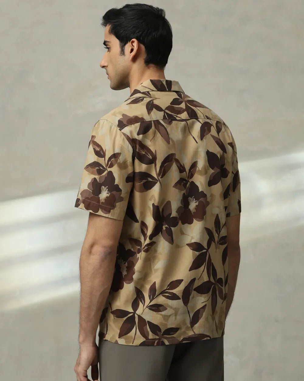 Image of Floral Printed Brown Half Sleeve Cotton Men's Shirt - South India Shopping Mall