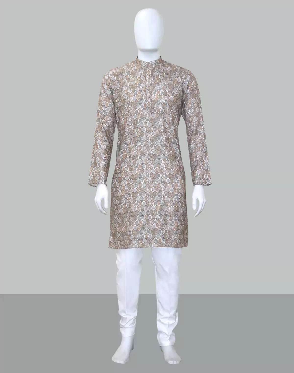 Image of Floral Printed Grey Regular Fit Cotton Kurta - South India Shopping Mall