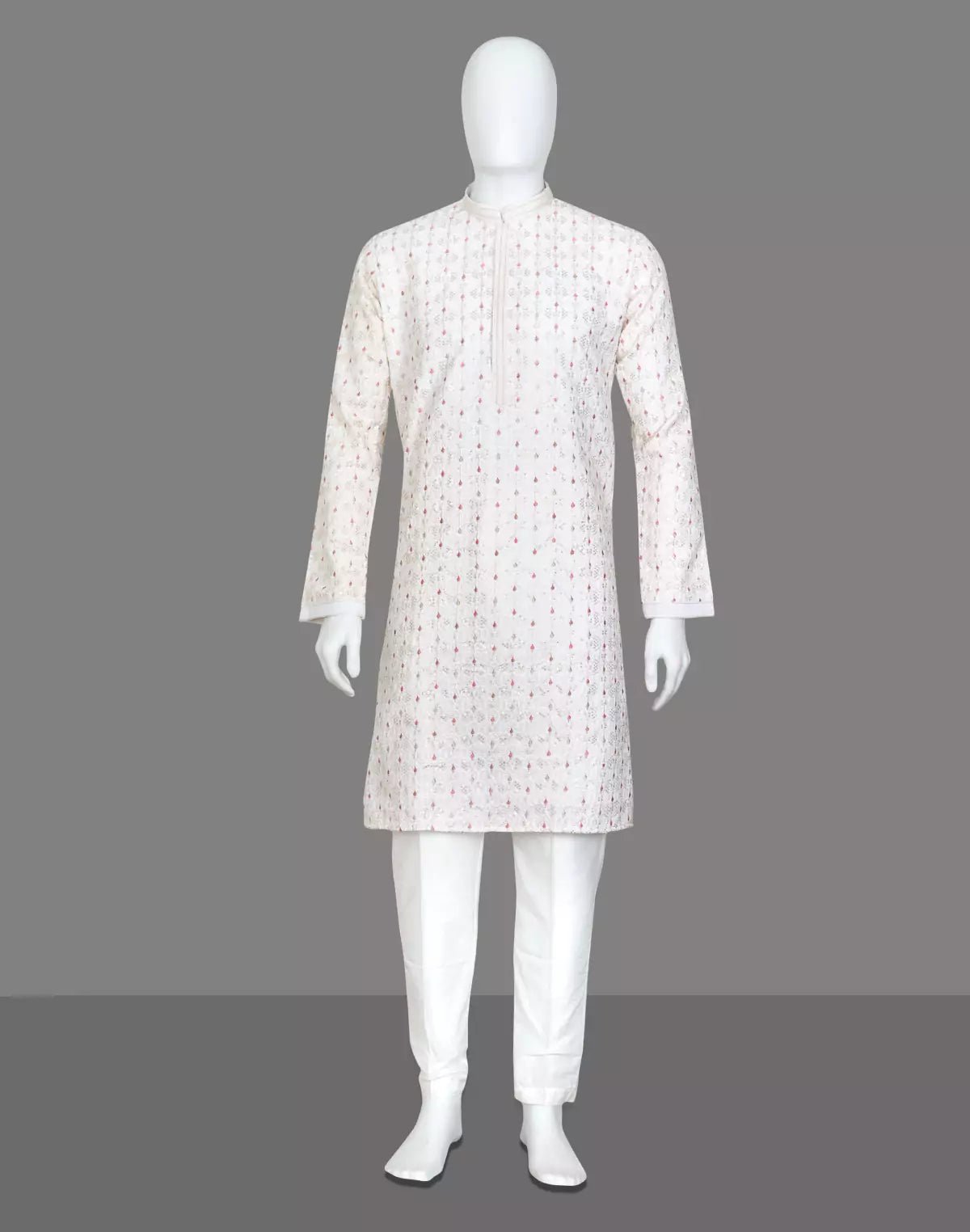 Image of Floral Thread Embroidered Georgette Kurta Set in Cream - South India Shopping Mall