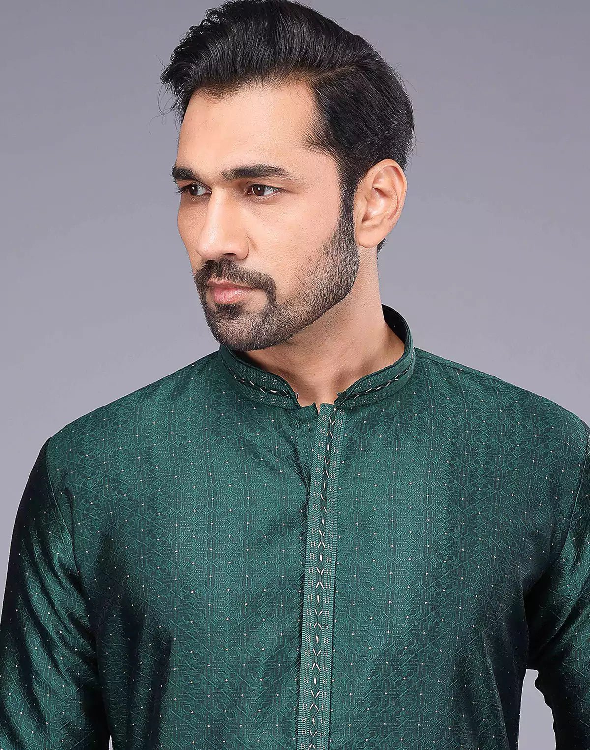 Image of Floral Thread Embroidery Work Soft Silk Kurta Set in Rama Green - South India Shopping Mall