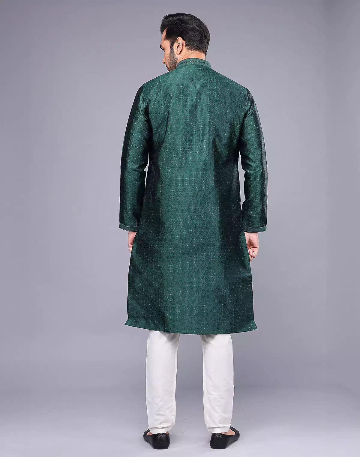 Image of Floral Thread Embroidery Work Soft Silk Kurta Set in Rama Green - South India Shopping Mall