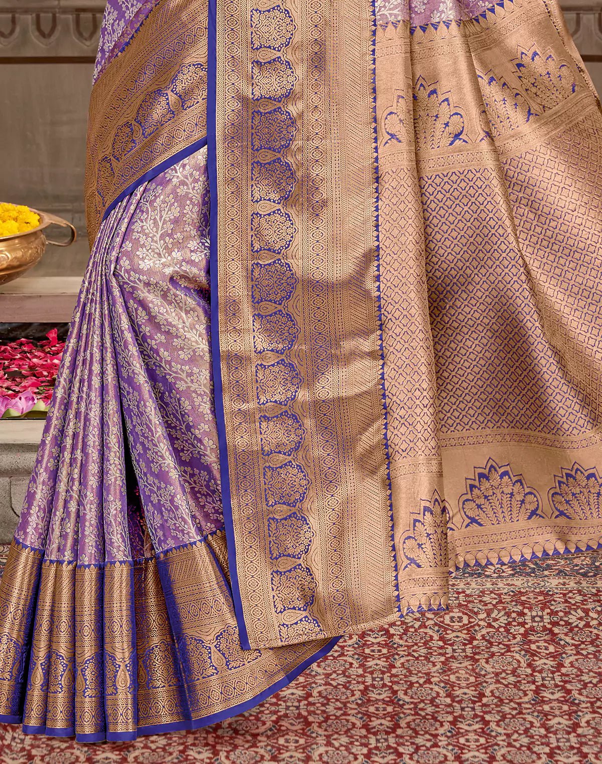 Floral Tissue Jaal Copper Zari Semi Silk Purple Saree - South India Shopping Mall