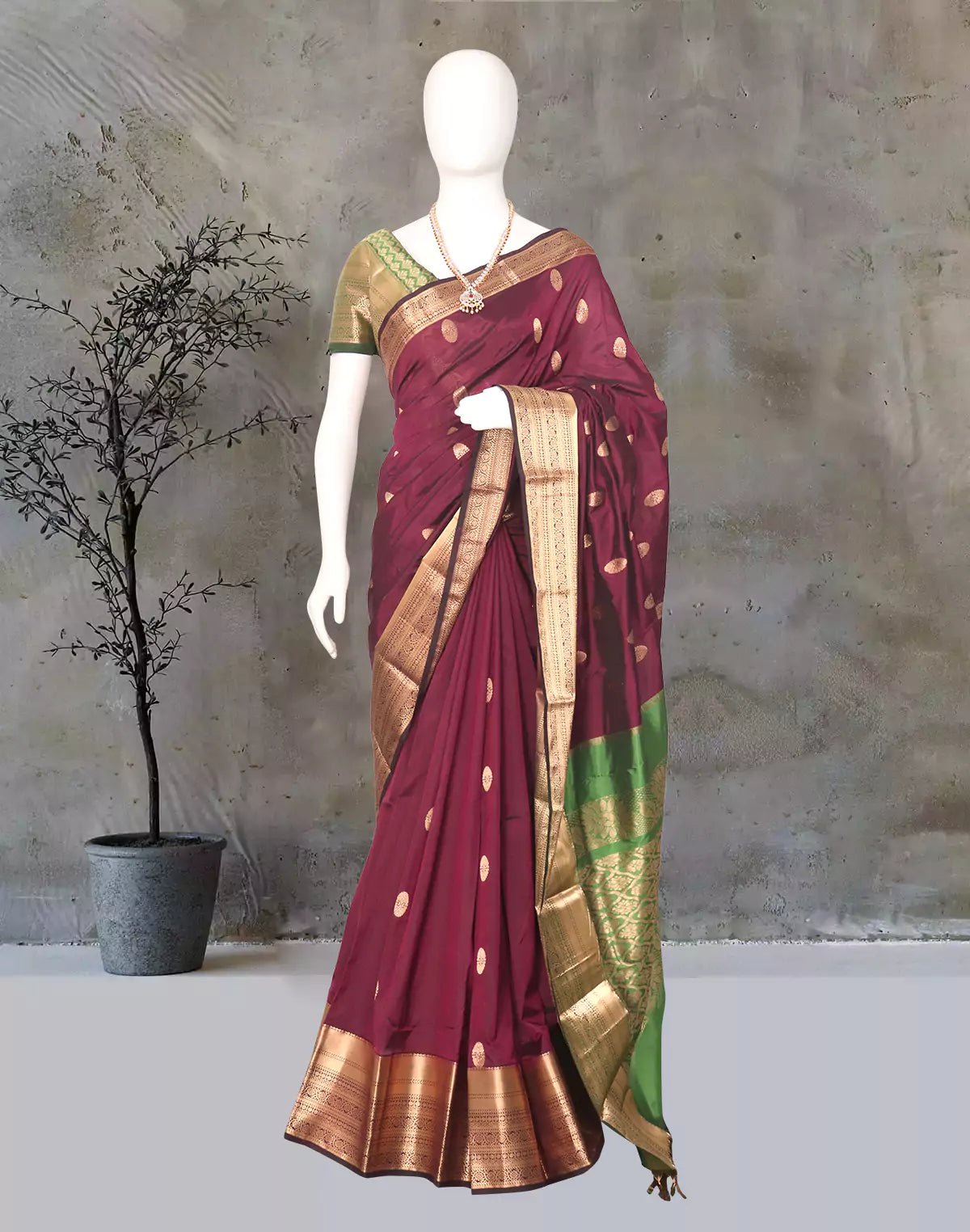 Image of Floral Zari Butta's Maroon Kanchi Soft Silk Saree - South India Shopping Mall